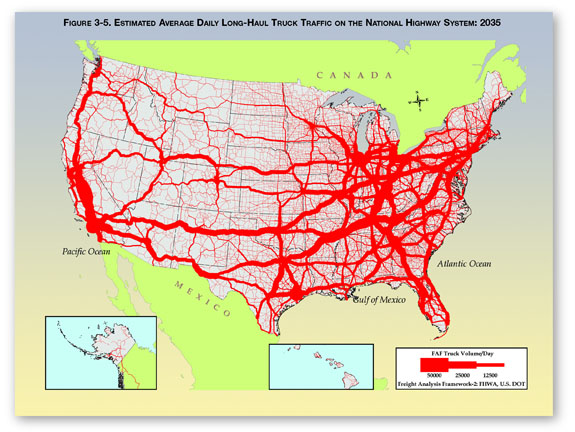 Map of congestion on highways in 2035